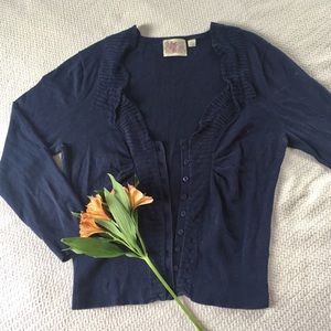 Anthropologie Navy Ruffle Cardigan